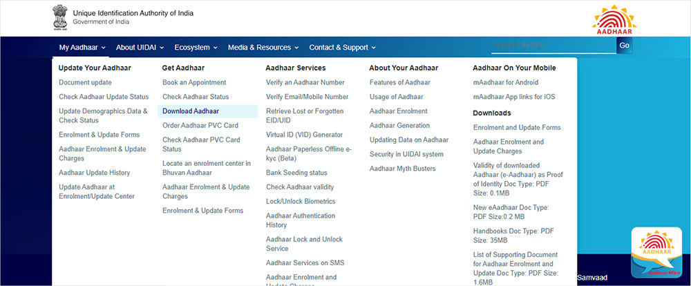 Downloading Updated Aadhaar Card